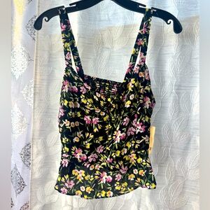 Bar III Black and Yellow Ruched Camisole Crop Top